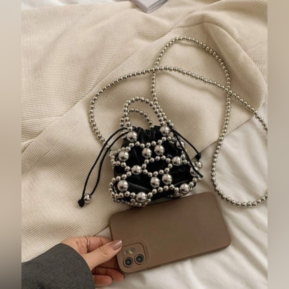 COPY - 💋 NWT Unique Black mini messenger Statement crossbody tote purse bag met… - Picture 4 of 8